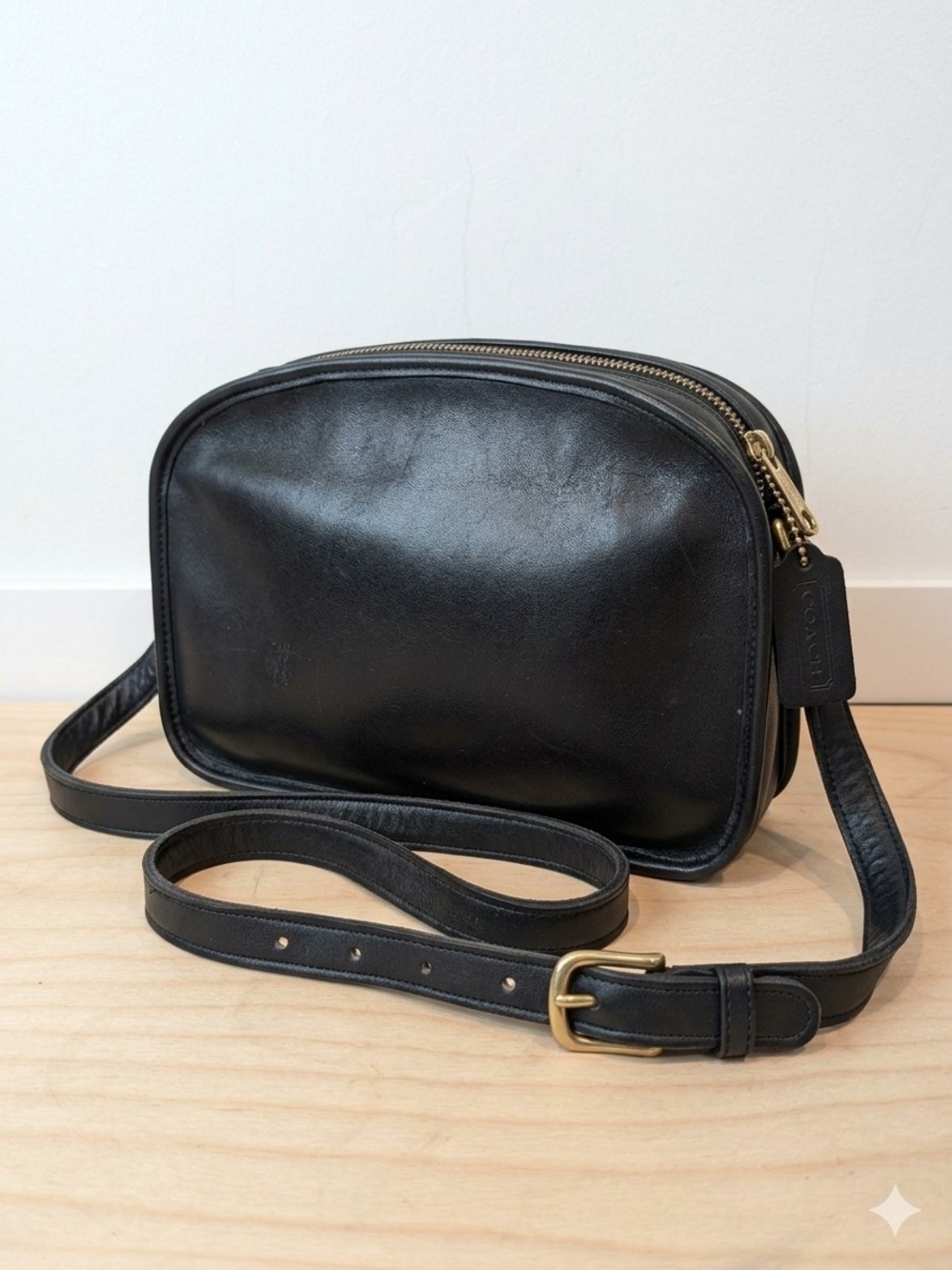 Vintage Coach Black Leather Basic Bag 70s NYC Era Crossbody Clutch Authentic